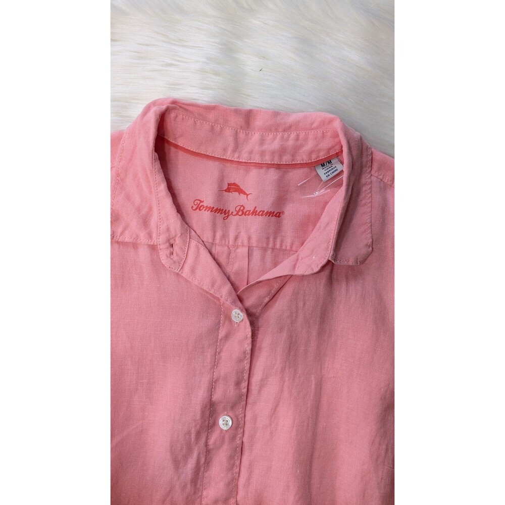 Tommy Bahama Men’s Linen Shirt Pink Long Sleeve Button Down Medium - Picture 3 of 12
